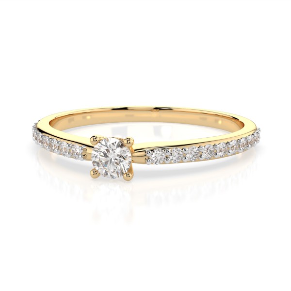 0,1+0,16 Karat Diamant Verlobungsring mit 21 Diamanten, Gelbgold 585 / 14K, Weite 49 mm, Gewicht ca. 1.2 g.