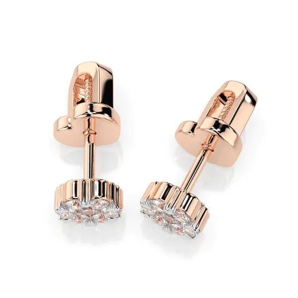 0,18 Karat Diamant Ohrstecker mit 14 echten Diamanten, Rotgold 585 / 14K