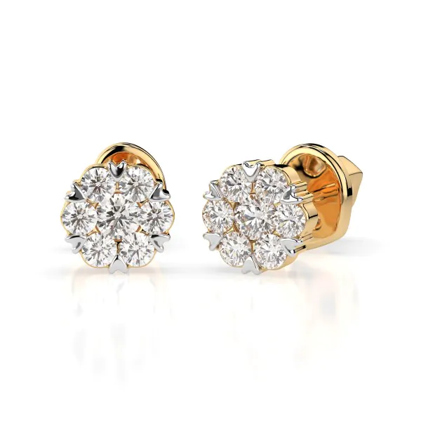 0,18 Karat Diamant Ohrstecker mit 14 echten Diamanten, Gelbgold 585 / 14K