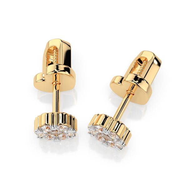 0,18 Karat Diamantohrstecker mit 14 echten Diamanten, Gelbgold 585 / 14K