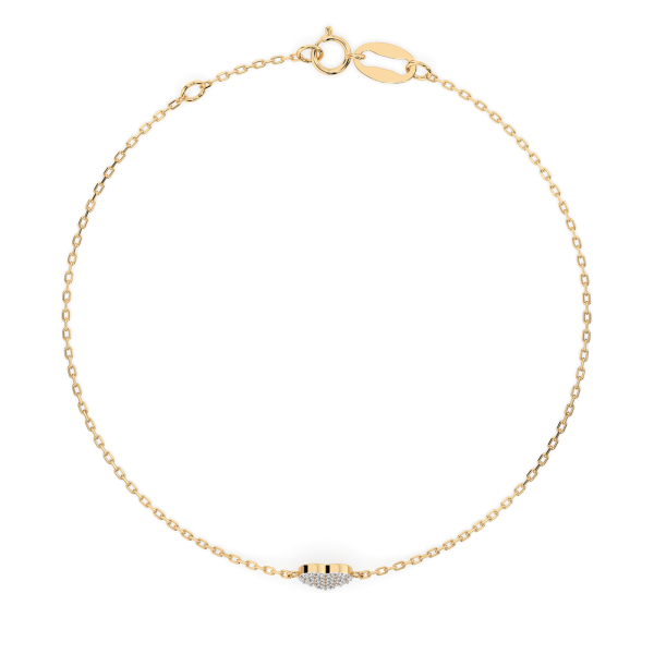Goldarmband als Ankerkette mit 0,09 Karat Diamanten, Gelbgold 585 / 14 Karat, 20,5 cm lang, Gewicht ca. 0,9 g.