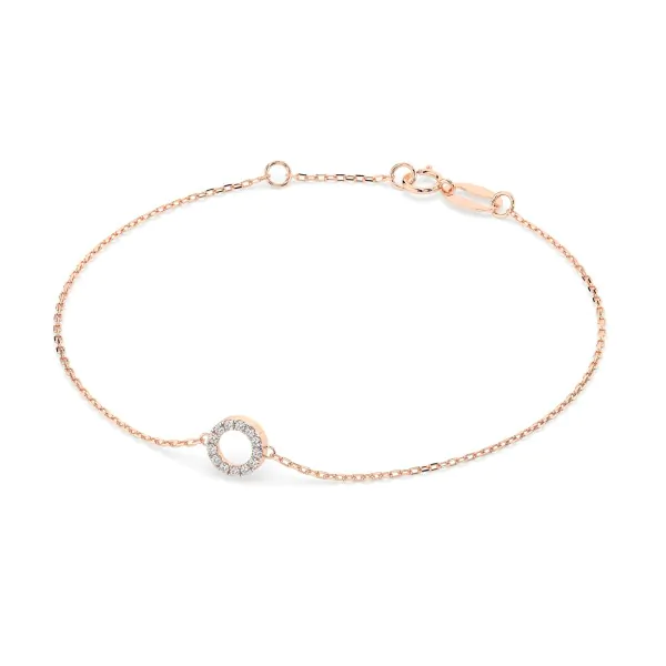 Goldarmband als Ankerkette mit 0,07 Karat Diamanten, Rotgold 585 / 14 Karat