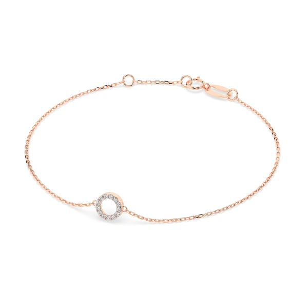 Goldarmband als Ankerkette mit 0,07 Karat Diamanten, Rotgold 585 / 14 Karat, 16,5 cm lang, Gewicht ca. 0,8 g.