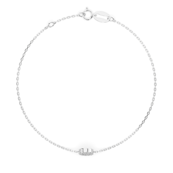 Goldarmband als Ankerkette mit 0,07 Karat Diamanten, Weißgold 585 / 14 Karat, 19,5 cm lang, Gewicht ca. 0,8 g.