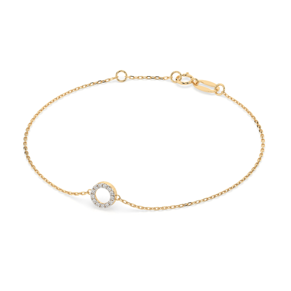 Goldarmband als Ankerkette mit 0,07 Karat Diamanten, Gelbgold 585 / 14 Karat, 18,5 cm lang, Gewicht ca. 0,8 g.