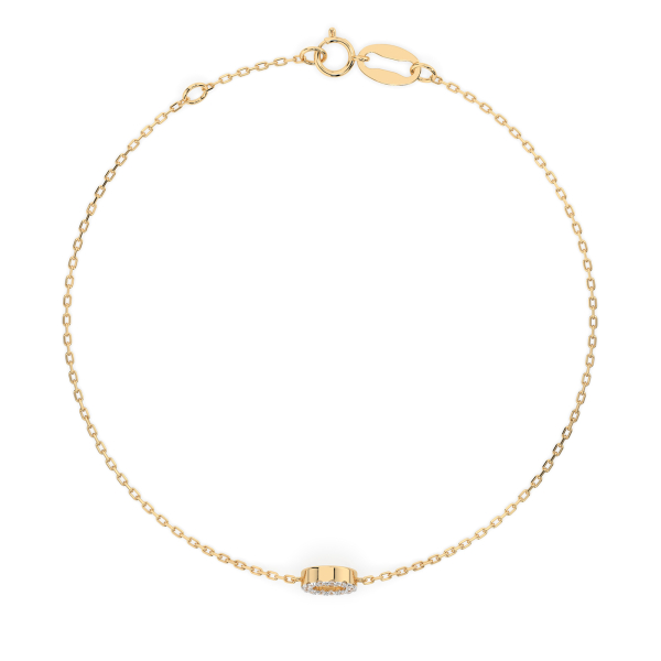 Goldarmband als Ankerkette mit 0,07 Karat Diamanten, Gelbgold 585 / 14 Karat, 18,5 cm lang, Gewicht ca. 0,8 g.