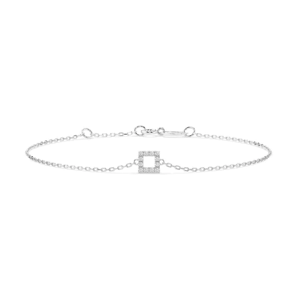 Goldarmband als Ankerkette mit 0,06 Karat Diamanten, Weißgold 585 / 14 Karat, 17,5 cm lang, Gewicht ca. 0,8 g.
