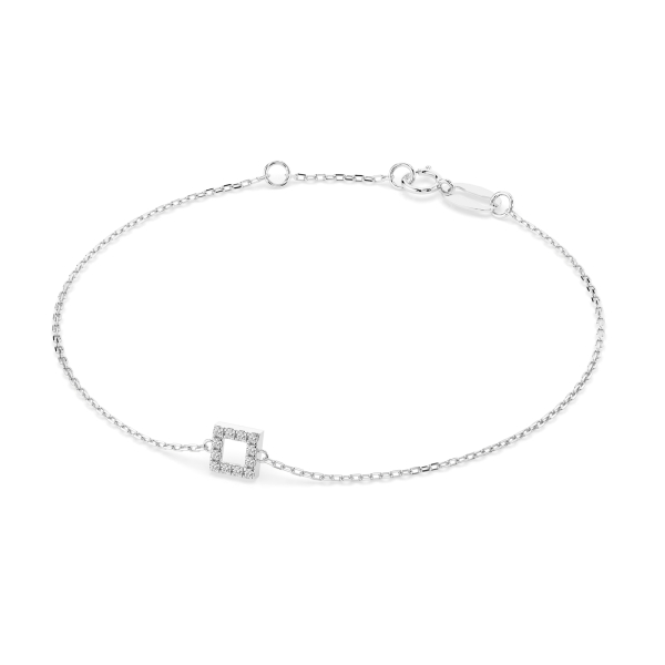 Goldarmband als Ankerkette mit 0,06 Karat Diamanten, Weißgold 585 / 14 Karat, 17,5 cm lang, Gewicht ca. 0,8 g.