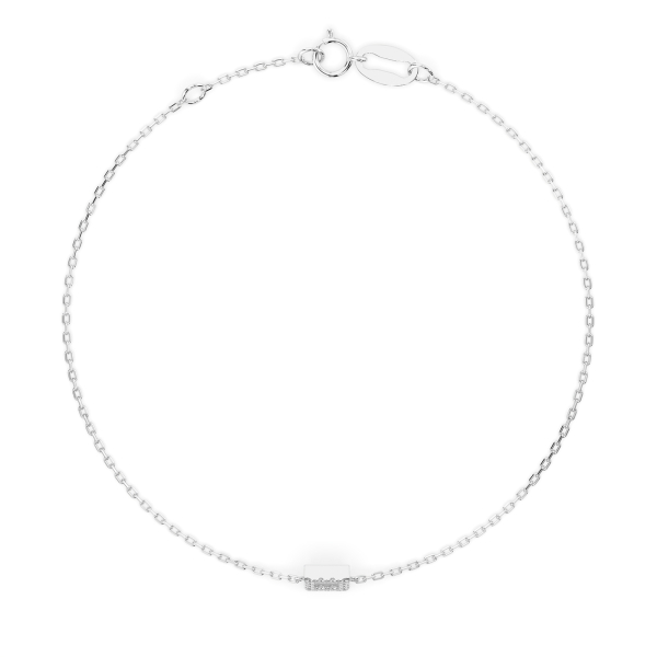 Goldarmband als Ankerkette mit 0,06 Karat Diamanten, Weißgold 585 / 14 Karat, 16,5 cm lang, Gewicht ca. 0,8 g.