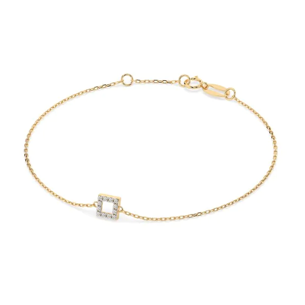 Goldarmband als Ankerkette mit 0,06 Karat Diamanten, Gelbgold 585 / 14 Karat, 19 cm lang, Gewicht ca. 0,8 g.