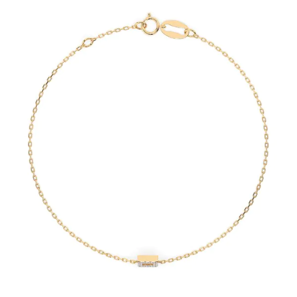 Goldarmband als Ankerkette mit 0,06 Karat Diamanten, Gelbgold 585 / 14 Karat, 19 cm lang, Gewicht ca. 0,8 g.