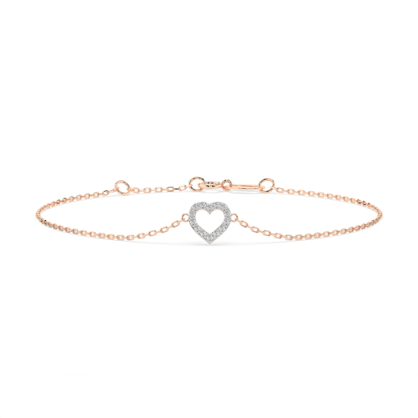 Herz Goldarmband als Ankerkette mit 0,07 Karat Diamanten, Rotgold 585 / 14 Karat