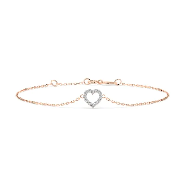 Herz Goldarmband als Ankerkette mit 0,07 Karat Diamanten, Rotgold 585 / 14 Karat, 17,5 cm lang, Gewicht ca. 0,8 g.