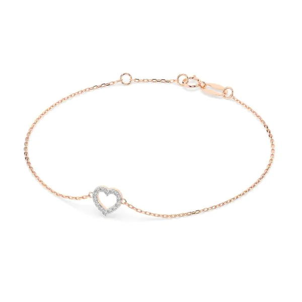 Herz Goldarmband als Ankerkette mit 0,07 Karat Diamanten, Rotgold 585 / 14 Karat