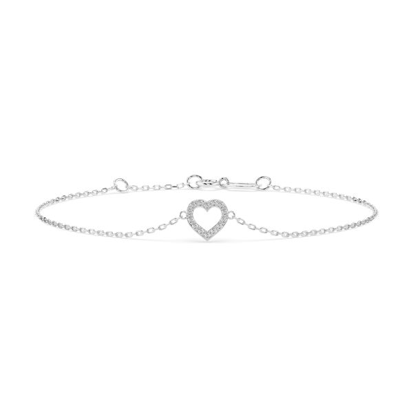 Herz Goldarmband als Ankerkette mit 0,07 Karat Diamanten, Weißgold 585 / 14 Karat, 17 cm lang, Gewicht ca. 0,8 g.