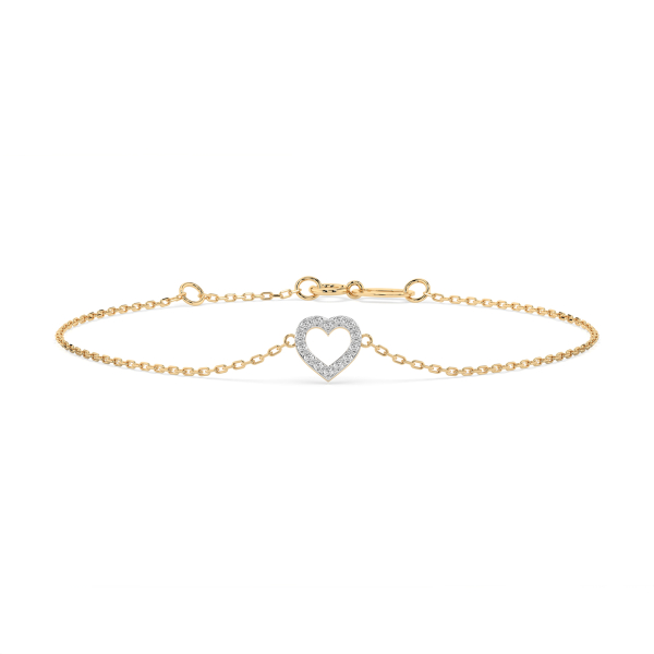 Herz Goldarmband als Ankerkette mit 0,07 Karat Diamanten, Gelbgold 585 / 14 Karat, 16,5 cm lang, Gewicht ca. 0,8 g.
