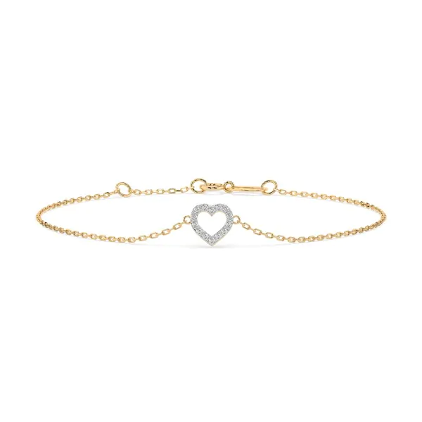 Herz Goldarmband als Ankerkette mit 0,07 Karat Diamanten, Gelbgold 585 / 14 Karat, 17 cm lang, Gewicht ca. 0,8 g.