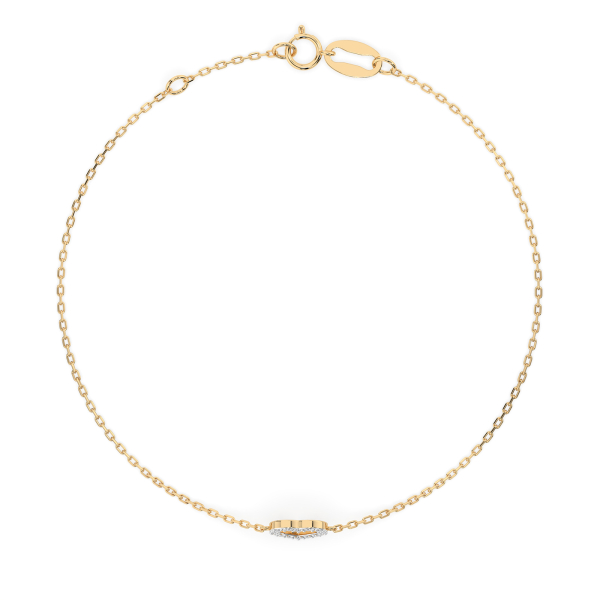 Herz Goldarmband als Ankerkette mit 0,07 Karat Diamanten, Gelbgold 585 / 14 Karat, 16,5 cm lang, Gewicht ca. 0,8 g.