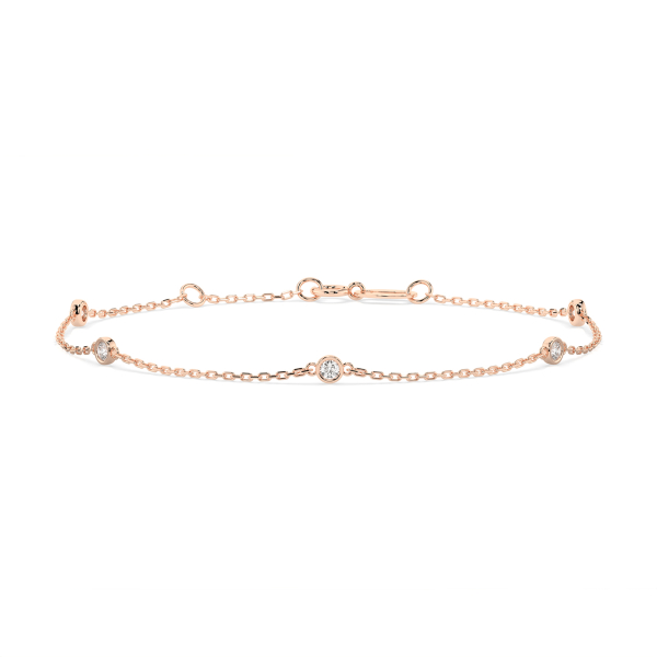 Goldarmband als Ankerkette mit 0,14 Karat Diamanten, Rotgold 585 / 14 Karat, 16,5 cm lang, Gewicht ca. 0,9 g.
