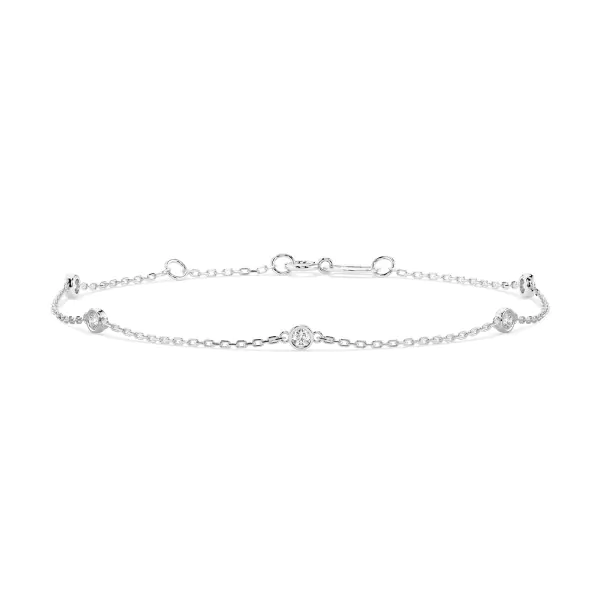 Goldarmband als Ankerkette mit 0,14 Karat Diamanten, Weißgold 585 / 14 Karat, 17,5 cm lang, Gewicht ca. 0,9 g.