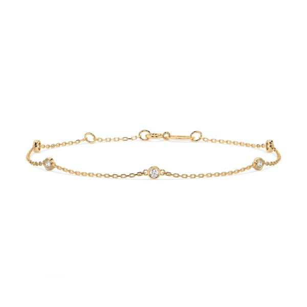 Goldarmband als Ankerkette mit 0,14 Karat Diamanten, Gelbgold 585 / 14 Karat, 17,5 cm lang, Gewicht ca. 0,9 g.