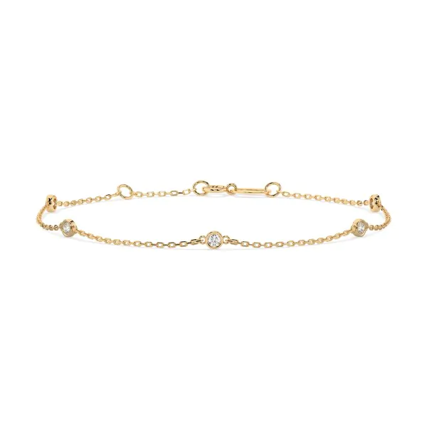 Goldarmband als Ankerkette mit 0,14 Karat Diamanten, Gelbgold 585 / 14 Karat, 19,5 cm lang, Gewicht ca. 0,9 g.