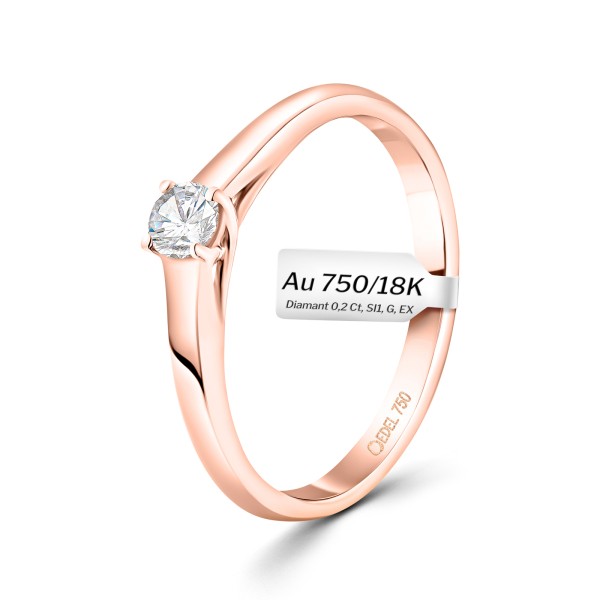 0,20 Karat Diamant Verlobungsring, Rotgold 750 / 18K, Weite 50 mm, Gewicht ca. 2.39 g.