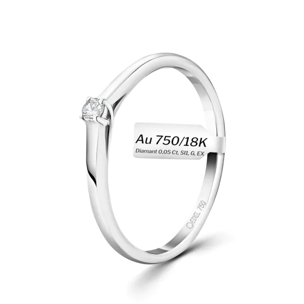 0,05 Karat Diamant Verlobungsring, Weißgold 750 / 18K, Weite 50 mm, Gewicht ca. 1.48 g.