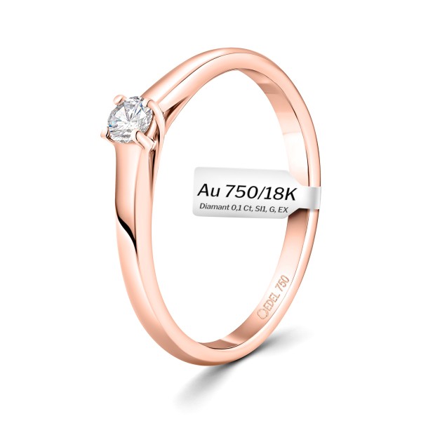 0,10 Karat Diamant Verlobungsring, Rotgold 750 / 18K, Breite 2 mm, Weite 51 mm, Gewicht ca. 1.97 g.