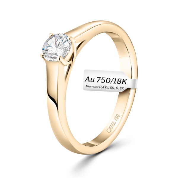 0,40 Karat Diamant Verlobungsring mit GIA Zertifikat, Gelbgold 750 / 18K, Breite 1,7 mm,Weite 50 mm, Gewicht ca. 3.41 g.