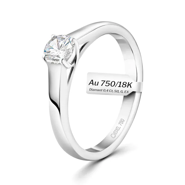 0,40 Karat Diamant Verlobungsring mit GIA Zertifikat, Weißgold 750 / 18K, Breite 1,7 mm,Weite 52 mm, Gewicht ca. 3.41 g.