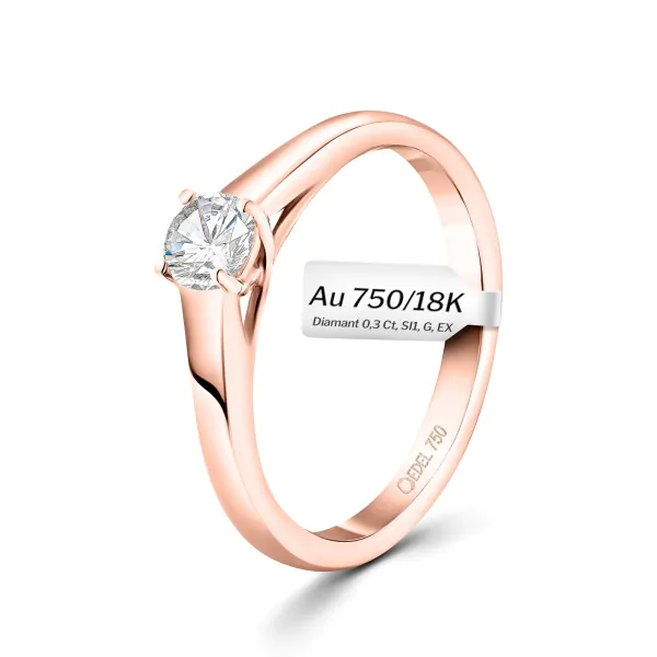 0,30 Karat Diamant Verlobungsring mit GIA Zertifikat, Rotgold 750 / 18K, Breite 1,7 mm,Weite 55 mm, Gewicht ca. 2.84 g.