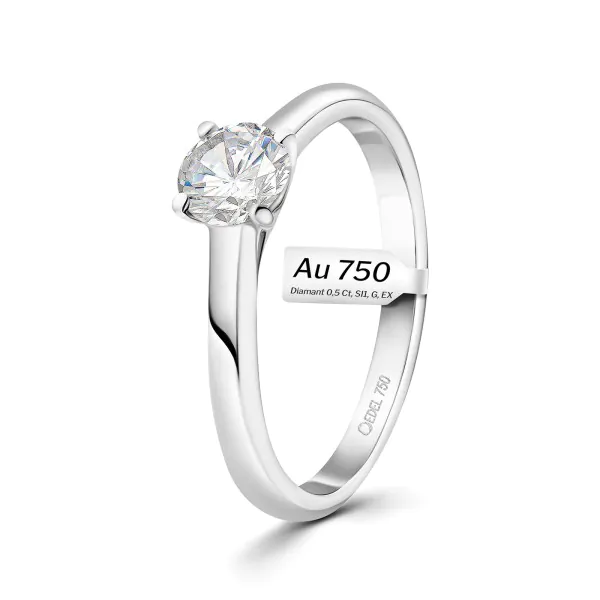 0,50 Karat Diamant Ring mit GIA Zertifikat, Weißgold 750 / 18K, Breite 1,7 mm,Weite 52 mm, Gewicht ca. 3.41 g.