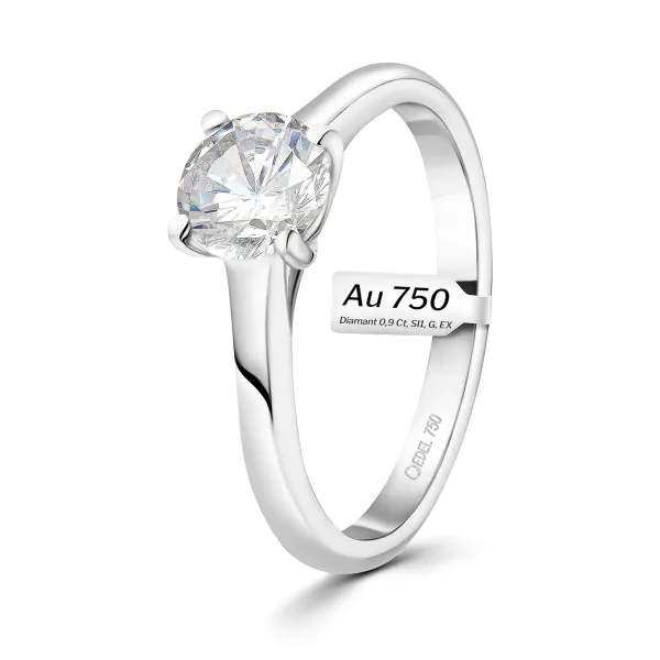 0,90 Karat Diamant Ring mit GIA Zertifikat, Weißgold 750 / 18K, Breite 1,7 mm,Weite 49 mm, Gewicht ca. 3.41 g.