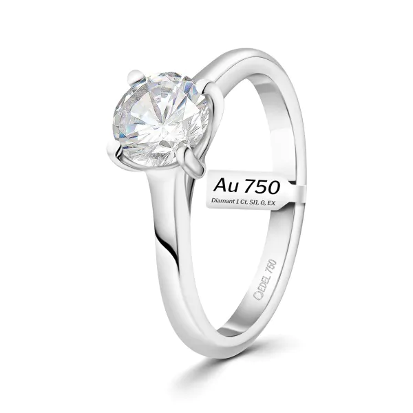 1 Karat Diamant Ring mit GIA Zertifikat, Weißgold 750 / 18K, Breite 1,7 mm,Weite 52 mm, Gewicht ca. 3.41 g.