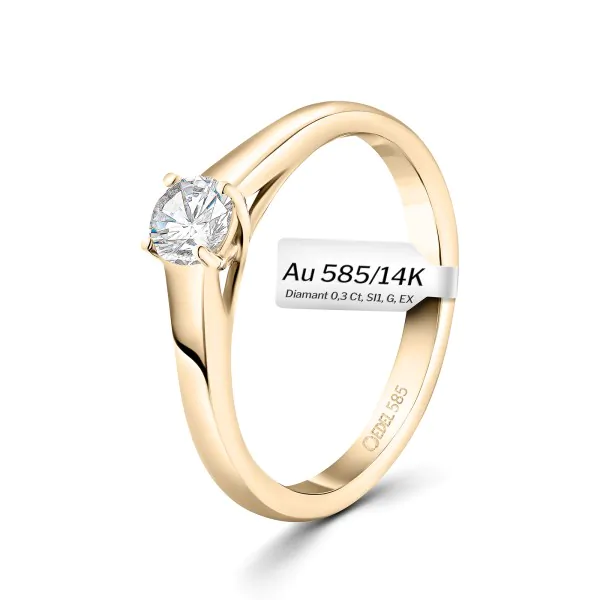 0,30 Karat Diamant Verlobungsring mit GIA Certifikate, Gelbgold 585 / 14K, Weite 49 mm, Gewicht ca. 2.6 g.