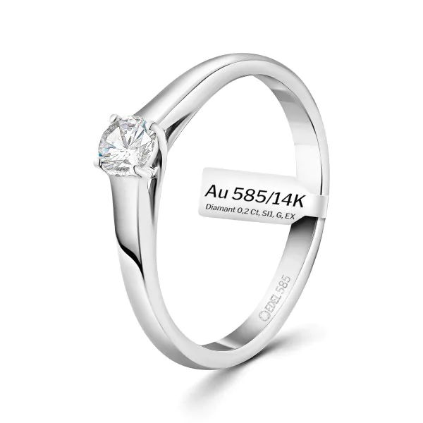0,20 Karat Diamant Verlobungsring, Weißgold 585 / 14K, Weite 50 mm, Gewicht ca. 2.5 g.