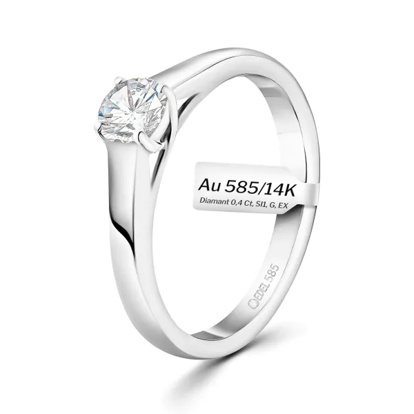 0,40 Karat Diamant Verlobungsring mit GIA Zertifikat, Weißgold 585 / 14K, Breite 1,7 mm,Weite 49 mm, Gewicht ca. 2.6 g.