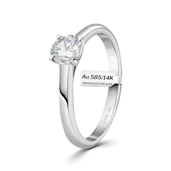 0,50 Karat Diamant Ring mit GIA Zertifikat, Weißgold 585 / 14K, Breite 1,7 mm,Weite 51 mm, Gewicht ca. 2.7 g.