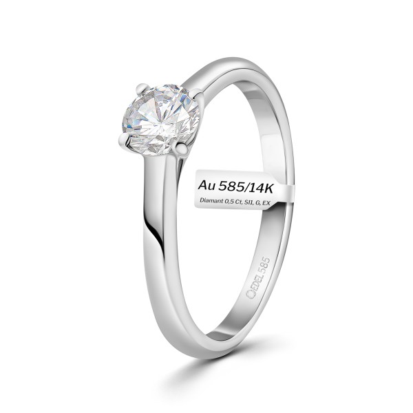 0,50 Karat Diamant Ring mit GIA Zertifikat, Weißgold 585 / 14K, Breite 1,7 mm,Weite 52 mm, Gewicht ca. 2.7 g.