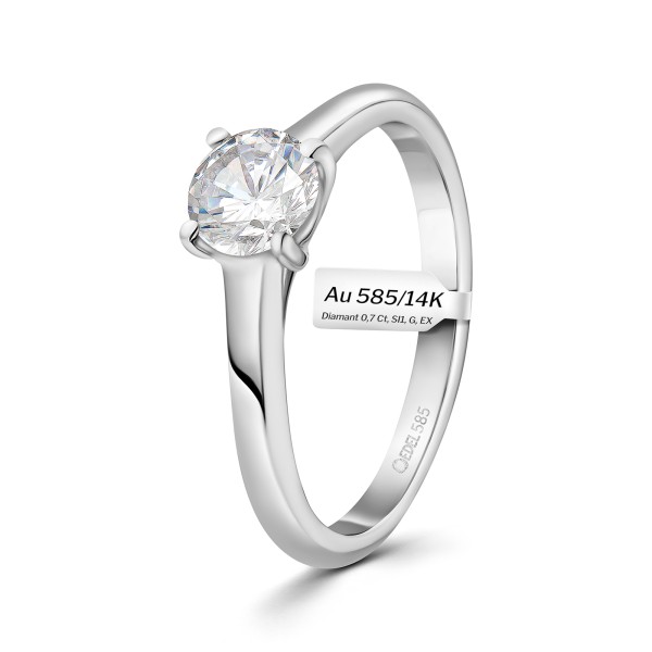 0,70 Karat Diamant Ring mit GIA Zertifikat, Weißgold 585 / 14K, Breite 1,7 mm,Weite 54 mm, Gewicht ca. 2.9 g.
