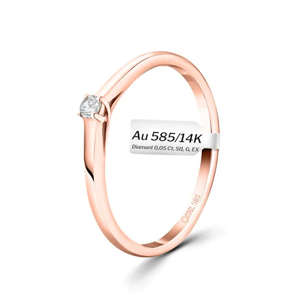0,05 Karat Diamant Verlobungsring, Rotgold 585 / 14K, Weite 58 mm, Gewicht ca. 1.9 g.