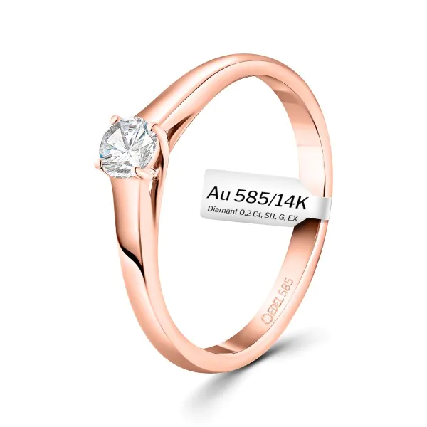 0,20 Karat Diamant Verlobungsring, Rotgold 585 / 14K, Weite 53 mm, Gewicht ca. 2.5 g.
