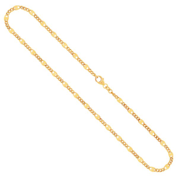 Goldkette als Panzerstegkette in Gelbgold 585 / 14K, 50 cm lang, 3,1 mm breit, Gewicht ca. 5.5 g.