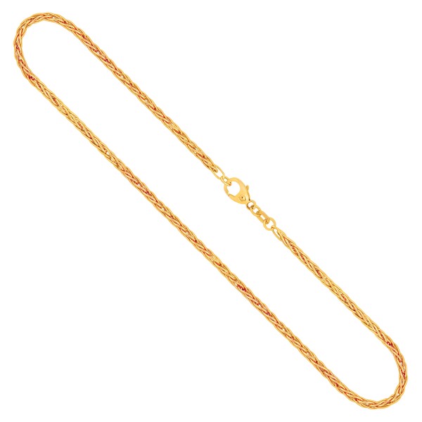 Goldkette als Zopfkette hohl in Gelbgold 585 / 14K, 34 cm lang, 2,1 mm breit, Gewicht ca. 4.3 g.