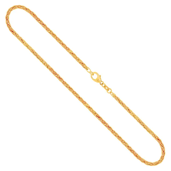 Goldkette als Zopfkette hohl in Gelbgold 585 / 14K, 50 cm lang, 2,1 mm breit, Gewicht ca. 6.3 g.