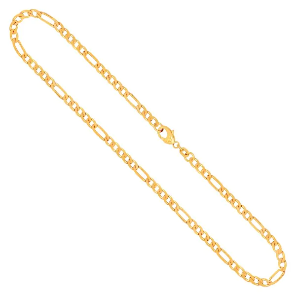 Goldkette als Figarokette diamantiert in Gelbgold 333 / 8K, 42 cm lang, 3,4 mm breit, Gewicht ca. 9 g.