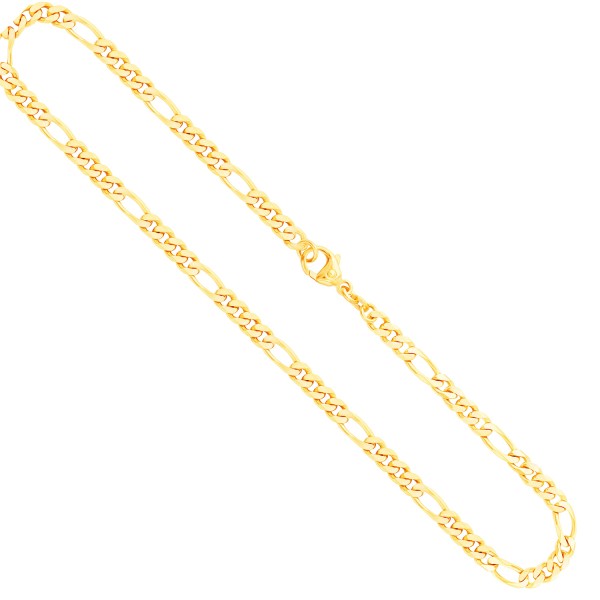 Goldkette als Figarokette diamantiert in Gelbgold 585 / 14K, 55 cm lang, 4,3 mm breit, Gewicht ca. 23.4 g.