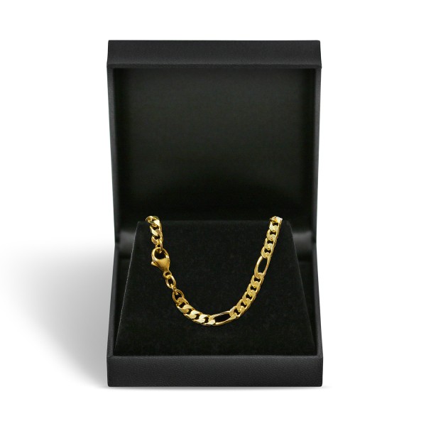 Goldkette als Figarokette diamantiert in Gelbgold 585 / 14K, 42 cm lang, 4,3 mm breit, Gewicht ca. 17.8 g.