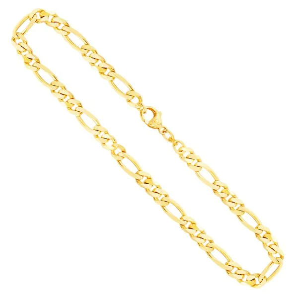 Goldkette als Figarokette diamantiert in Gelbgold 585 / 14K, 50 cm lang, 5,3 mm breit, Gewicht ca. 32.4 g.